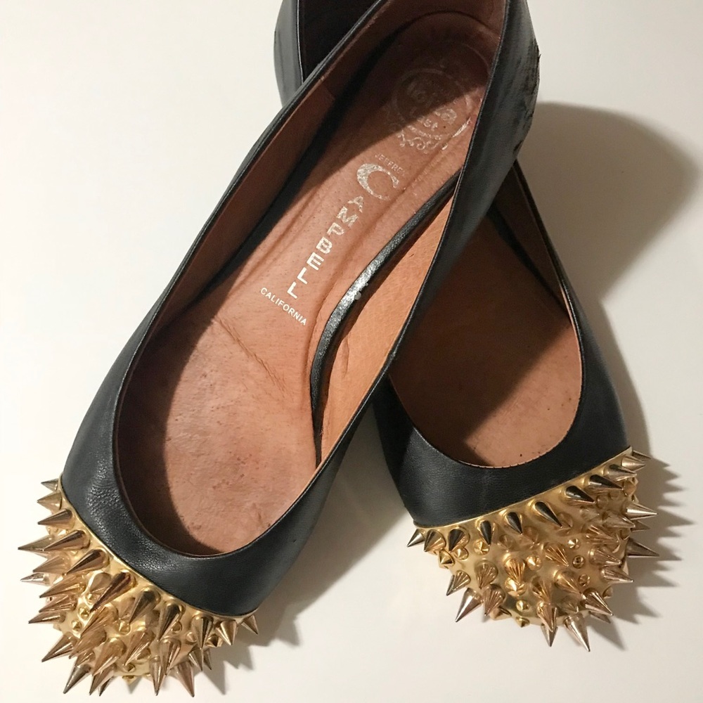 Jeffrey Campbell Leather Gold Spike Margo flats